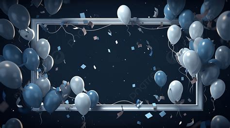 Slate Blue Background With 3d Rendered Balloons And Streamers For Party