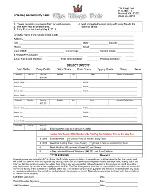 Fillable Online 2015 Breeding Entry Form The Kings Fairgrounds Fax