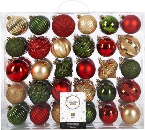 60x Kerstbal Rood Groen Goud Kunststof Kerstballen 6 7 Cm Glans