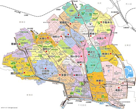 【地図】文京区公立小学校の学区mapと学区別の住所一覧｜3s1kもすぐわかる タクミパートナーズ 文京区 茗荷谷にある税理士 司法書士事務所