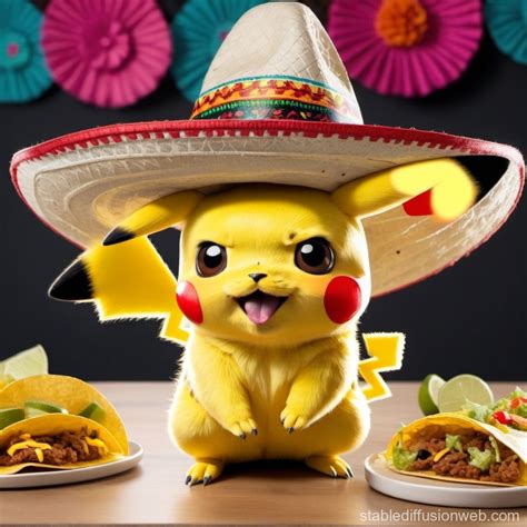 Pikachu In Mexican Attire Eating Tacos Stable Diffusion Online