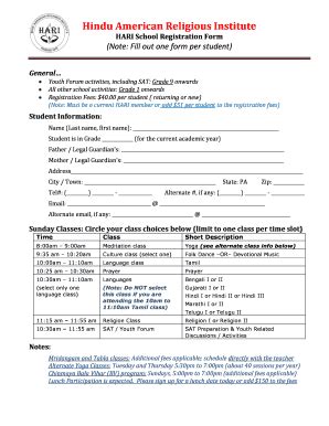 Fillable Online Hari School Registration Form Note Fill Out One Form