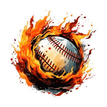 Flaming Baseball Ball Black And White Png Illustration America