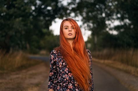 Wallpaper Women Martin K Hn Redhead Long Hair Road Portrait