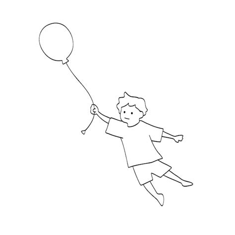 Un niño volando con un globo Vector Premium