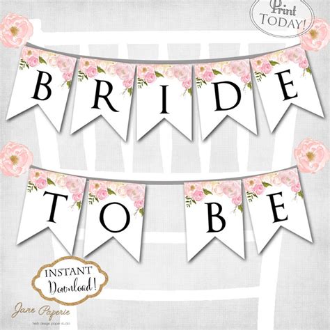 Instant Download Pink Floral Bride To Be Banner Bridal Etsy