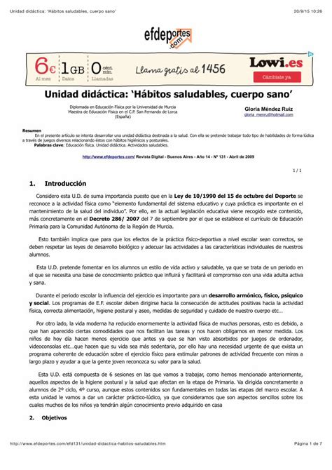 Pdf Unidad Did Ctica H Bitos Saludables Cuerpo Sano Pdf