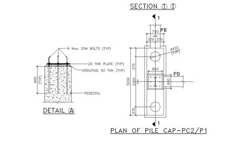 Sectional Plan Of The Pile Cap Download Autocad Dwg File Cadbull