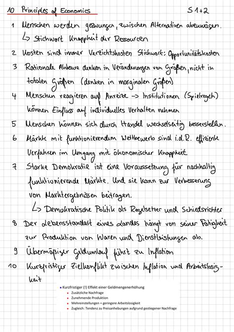 Lernzettel für Klausur im Fach VWL 1 10 Principles of Economics S