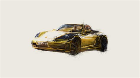 Porsche 718 Boxster Gts Car Drawing Digital Art By Carstoon Concept