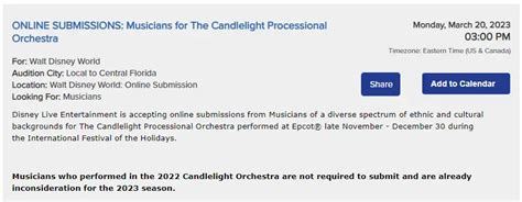 Disney World is Seeking Musicians for The Candlelight Processional Orchestra | Chip and Company