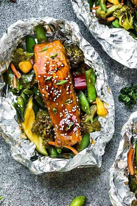 Teriyaki Salmon Foil Packets Baked Or Grilled In Tin Foil Keto