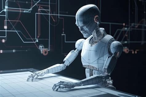 Premium Ai Image 3d Rendering Of A Female Robot Sitting On A Tablet