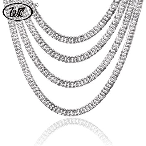 Wk Genuine 925 Sterling Silver Cuban Curb Men Chain Necklace Hip Hop Rapper Mens Chains 4mm 5mm