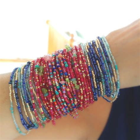 Fiesta Beaded Wrap Bracelet Long Seed Bead Stretch Etsy Beaded