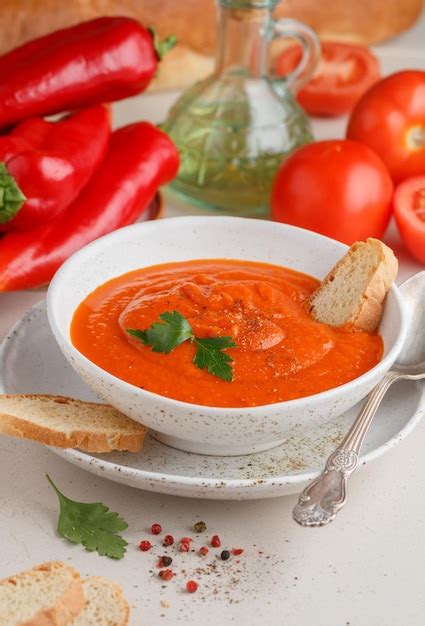 Premium Photo Thick Soup Puree Of Fresh Tomatoes And Red Bell Pepper