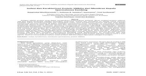 Isolasi Dan Karakterisasi Protein Kda Dari Membran Isolasi Dan