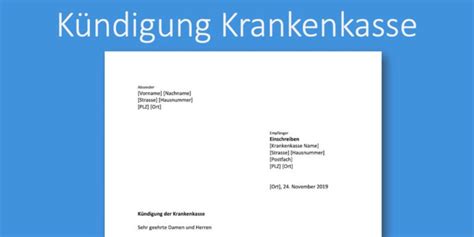 Kündigung Krankenkasse Vorlage gratis Word Vorlage