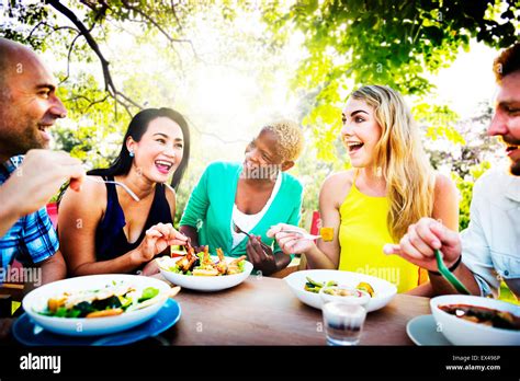 Group Friends Chilling Talking Holiday Concept Stock Photo Alamy