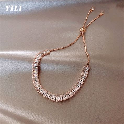 Fashion Shiny Zircon Tennis Bracelet For Women Korean Gothic Luxury