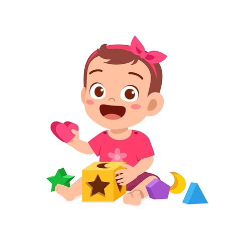 Petite Fille Mignonne Jouant Avec Le Puzzle Coloré Vecteur Premium