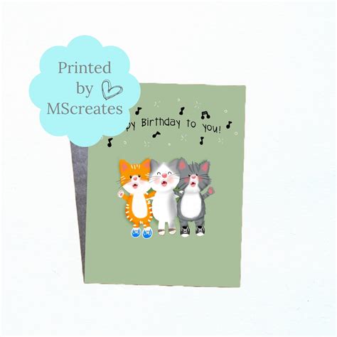 Happy Birthday Singing Cats Greeting Card, Cat Trio Singing Happy Birthday to You Printed - Etsy