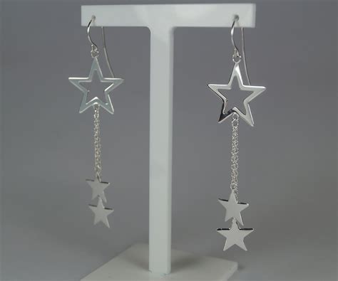 Sterling Silver Star Dangle Earrings Sterling Silver Star Etsy