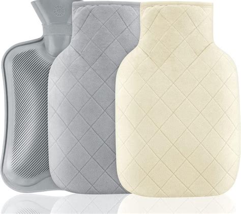 Anstore 2L Hot Water Bottle With Checked Soft Covers Premium Natural