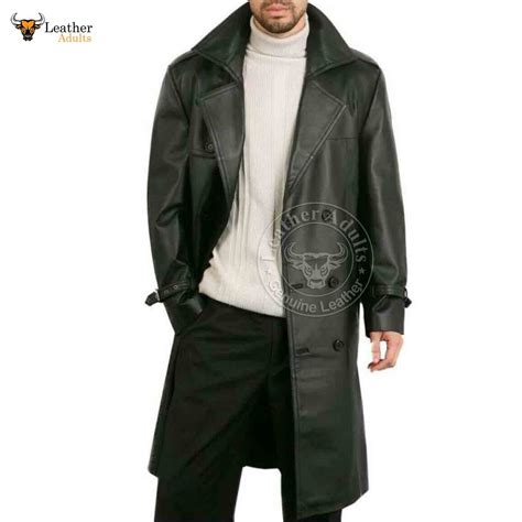 Mens Real Black Leather Trench Steampunk Matrix Gothic Winter Coat Jac Ksk Leather