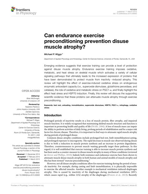 PDF Can Endurance Exercise Preconditioning Prevention Disuse Muscle