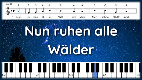 Nun ruhen alle Wälder Abendlied Text und Noten Klavier YouTube