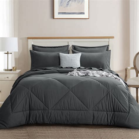 RUIKASI Dark Gray King Comforter Set 7 Pieces King Bed In A Bag