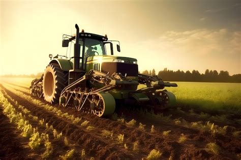 Premium AI Image Combine Harvester Working In A Wheat Field