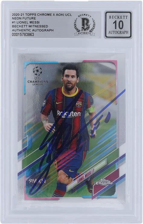 Lionel Messi FC Barcelona Autographed 2020 21 Topps Chrome X Aoki UCL