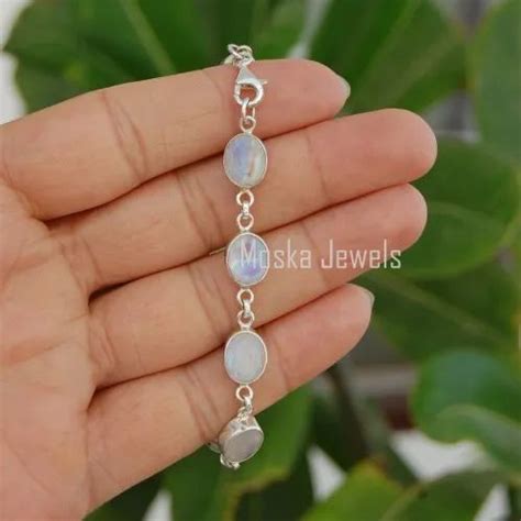 Natural Rainbow Moonstone Bracelet 925 Starling Silver Bracelet