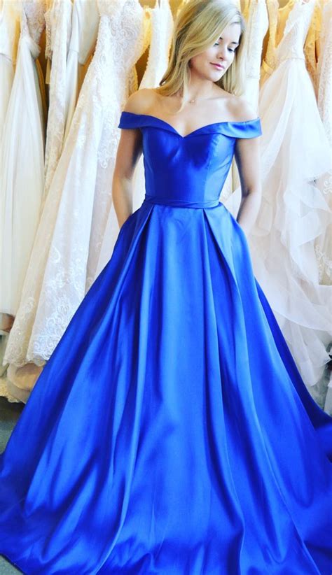 Sexy Off The Shoulder Royal Blue Satin Prom Dress With Pockets On Luulla