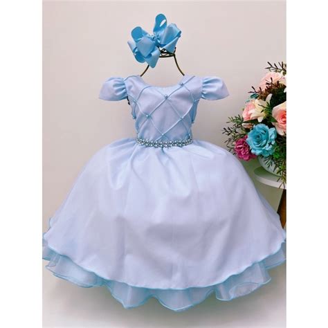 Vestido Azul Claro Infantil Luxo Batizado Casamento Festas Shopee Brasil