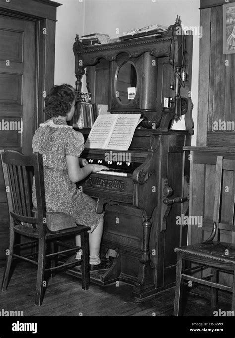 Farm Girl Playing Organ Mcintosh County North Dakota Usa John