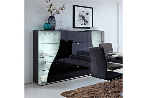 LEONARDO living CURVE Highboard nero Lack weiß Möbel Letz Ihr