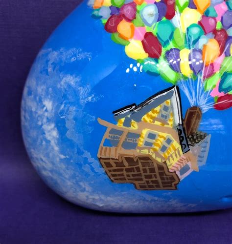 Up movie art with colorful balloons hand painted rock sealed | Etsy