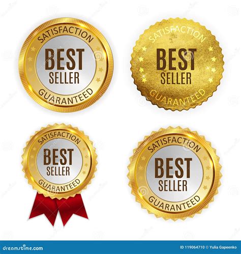 Best Seller Golden Shiny Label Sign Collection Set Vector Illustration