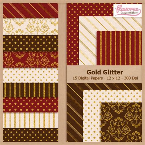 Digital Scrapbook Paper Pack GOLD GLITTER Red Brown | Etsy