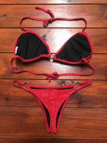 Bikini Malla Roja Lurex Conjunto Colaless Y Corpiño 2021 en venta en