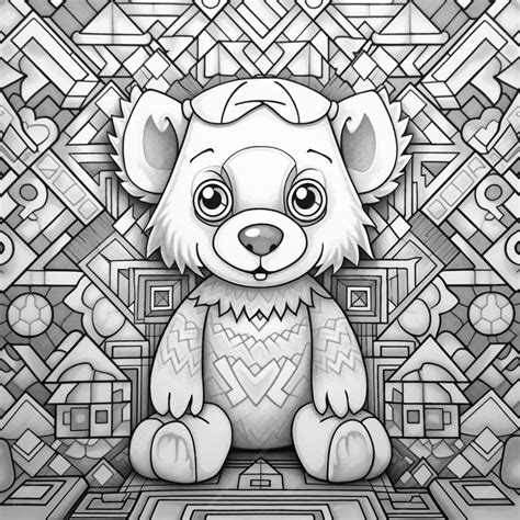 Premium AI Image | A drawing of a panda bear with a pattern of houses ...