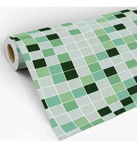 Papel De Parede Adesivo Pastilha Xadrez Verde Degrad Lav Vel