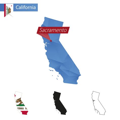 State Of California Blue Low Poly Map With Capital Sacramento 18818055