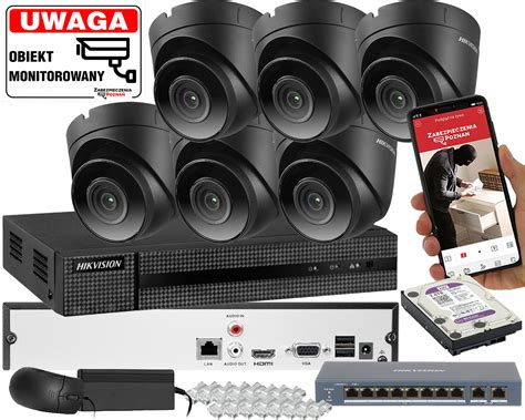 ZESTAW MONITORINGU DOMU 6 KAMER IP HIKVISION IPCAM T4 BLACK 4MPX DO