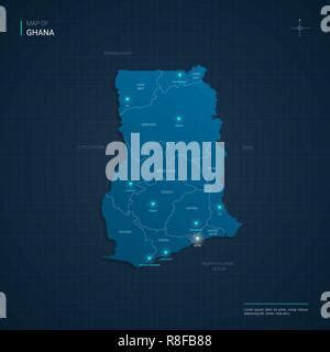 Ghana Mapa Pol Tico De Las Divisiones Administrativas Regiones D