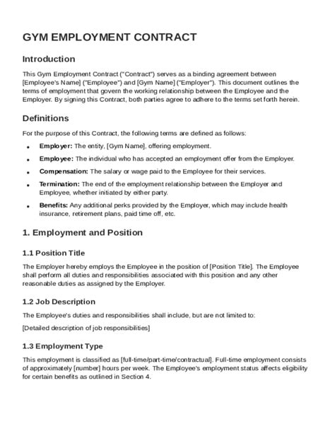 Gymnastics Employment Contract