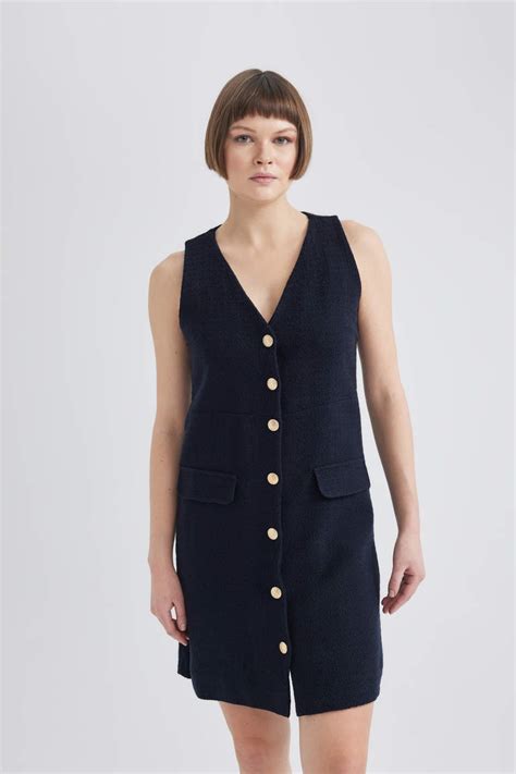 Navy Woman V Neck Sleeveless Midi Dress Defacto